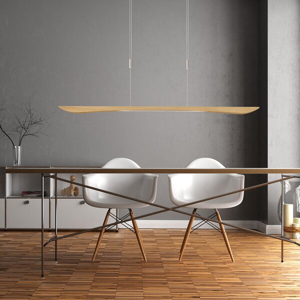 Quitani Lampă suspendată cu LED Hiba, stejar natural, lungime 148 cm, reglabil, Lemn, Camera de zi / sufragerie, Lemn, Modern