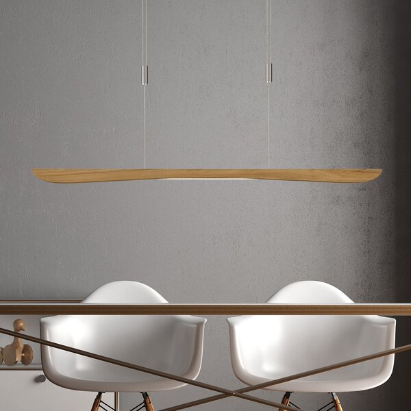 Quitani Lampă suspendată cu LED Hiba, stejar natural, lungime 118 cm, reglabil, Lemn, Camera de zi / sufragerie, Lemn, Modern