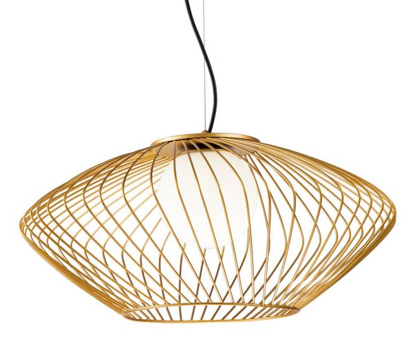 Maytoni Lampă suspendată Plec, abajur colivie auriu, reglabil, Auriu / Alamă, Camera de zi / sufragerie, Metal, Modern