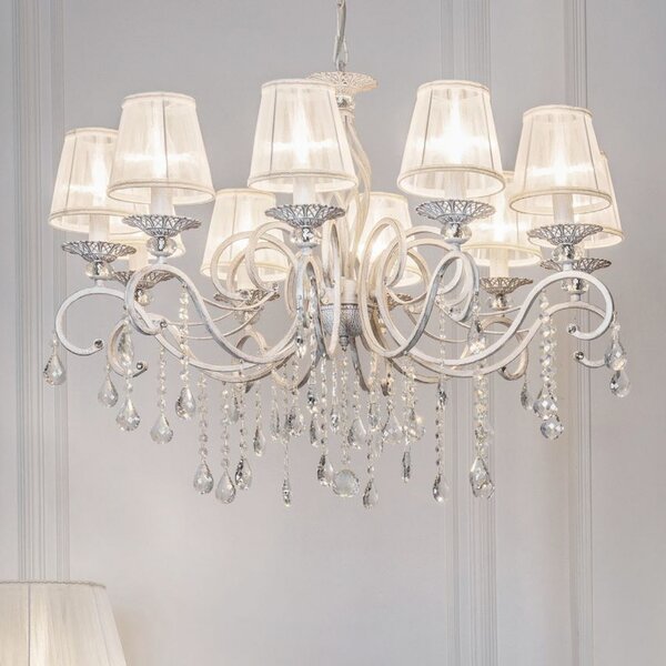 Maytoni Grace candelabru, alb, 10 becuri, organza, reglabil, Alb, Camera de zi / sufragerie, Cristal