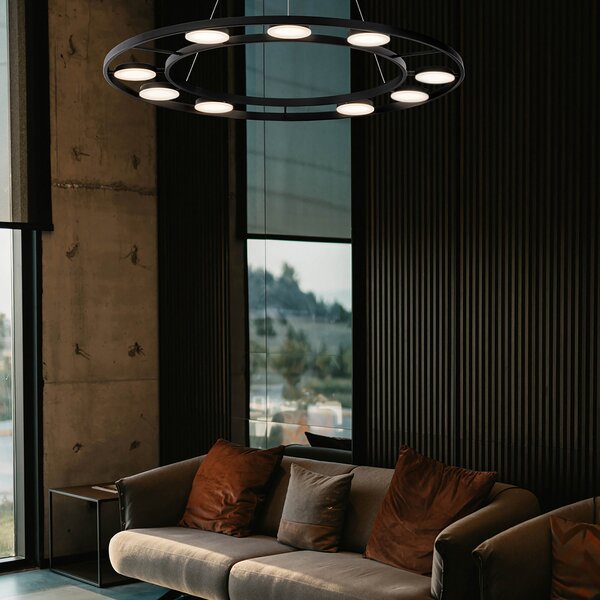 Maytoni Fad lampă susp LED rotative abaj. ∅80cm, Negru, Camera de zi / sufragerie, Metal, Modern