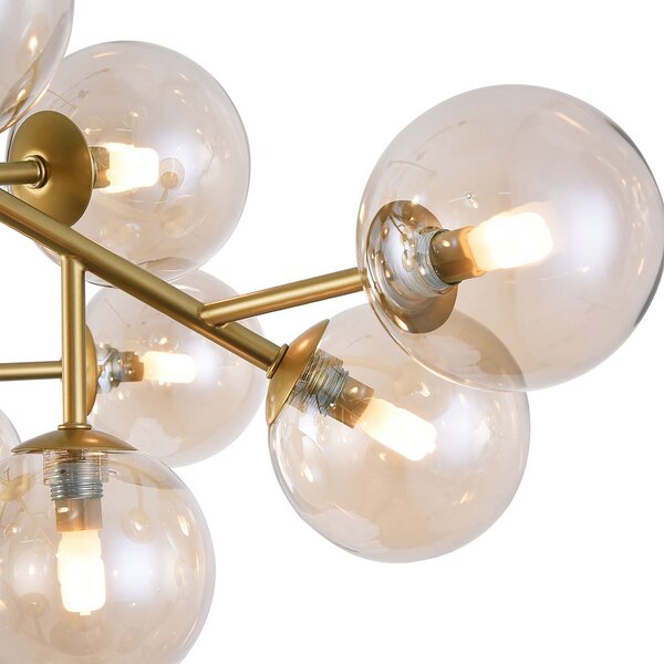 Maytoni Dallas plafonieră, 20 sfere sticlă, auriu, reglabil, Auriu / Alamă, Camera de zi / sufragerie, Metal, Modern, glob
