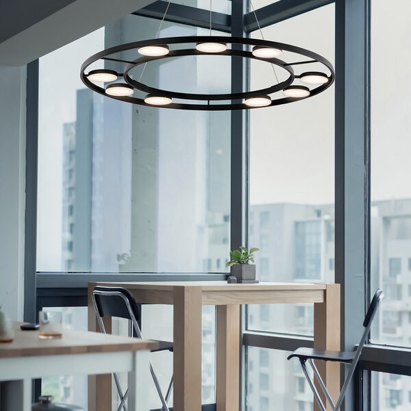 Maytoni Fad lampă susp LED rotative abaj. ∅80cm, Negru, Camera de zi / sufragerie, Metal, Modern
