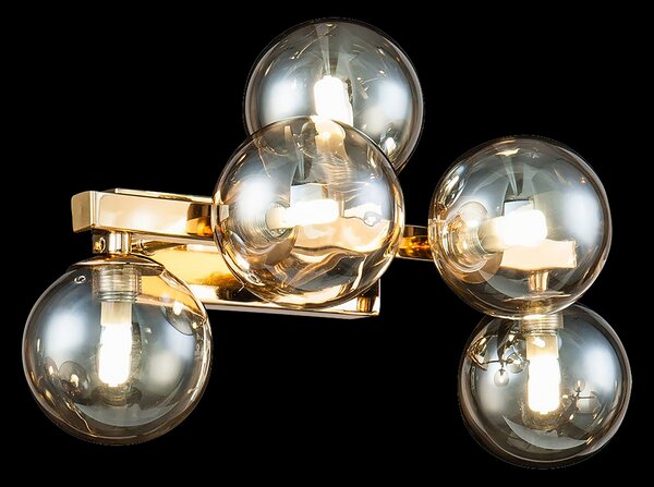 Maytoni Dallas aplică perete 5 sfere sticlă, auriu, reglabil, Auriu / Alamă, Camera de zi / sufragerie, Metal, Modern