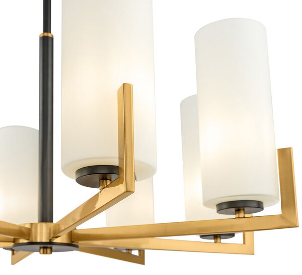 Maytoni Fortano candelabru 8 bec. abajururi sticlă, reglabil, Auriu / Alamă, Camera de zi / sufragerie, Metal