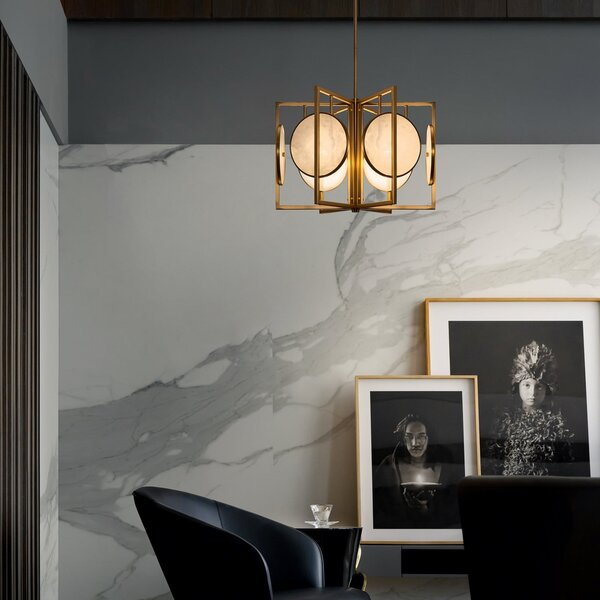 Maytoni Marmo lampă susp. pe auriu, 6 becuri, reglabil, Auriu / Alamă, Camera de zi / sufragerie, Metal, Modern