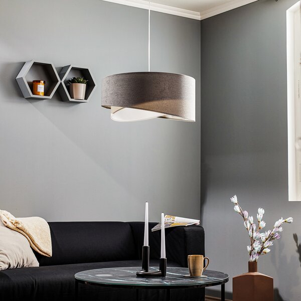Maco Design Lampă suspendată Vivien tricoloră gri/alb/argintiu, reglabil, Gri, Camera de zi / sufragerie, Țesătură / Textil, Modern