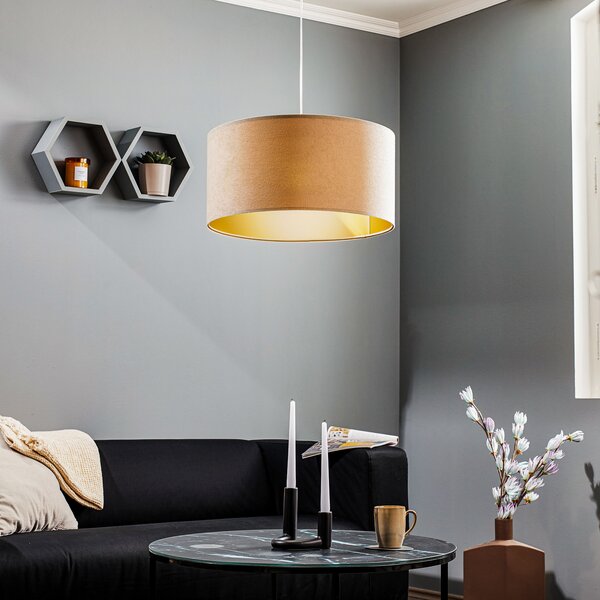 Maco Design Lampă suspendată Salina, bej/auriu Ø 50cm, reglabil, Bej, Camera de zi / sufragerie, Țesătură / Textil, Modern