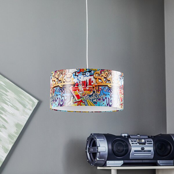 Maco Design Lampă suspendată Graffiti cu imprimare foto colorată, reglabil, Multicolor, Camera copiilor, Plastic, Viața tânără