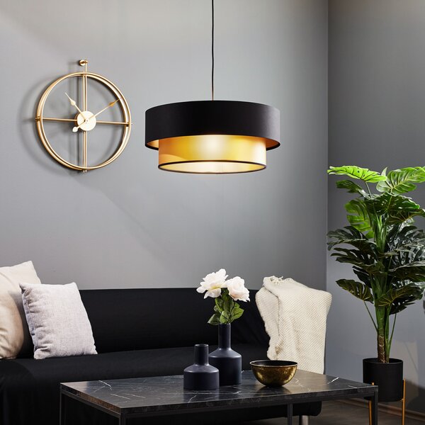 Maco Design Lampă suspendată Dorina, negru/auriu Ø 50cm, reglabil, Negru, Camera de zi / sufragerie, Plastic, Modern