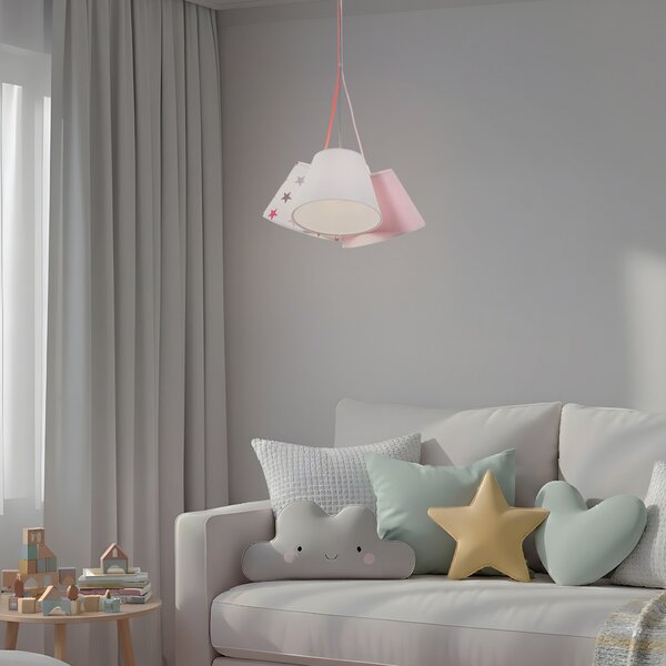 Maco Design Lampă suspendată pentru camera copiilor Zsofia 3 becuri alb/roz, reglabil, Alb, Camera copiilor, Țesătură / Textil, Viața tânără, Pandantiv cu flacără multiplă