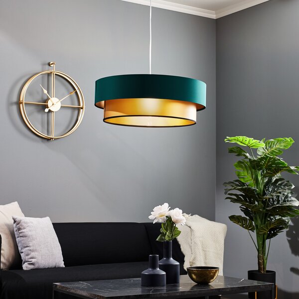 Maco Design Lampă suspendată Dorina, verde/auriu Ø 60cm, reglabil, Verde, Camera de zi / sufragerie, Plastic, Modern