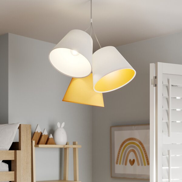 Maco Design Lampă suspendată Zsofia, 3 becuri alb/galben, reglabil, Alb, Camera de zi / sufragerie, Țesătură / Textil, Viața tânără, Pandantiv cu flacără multiplă