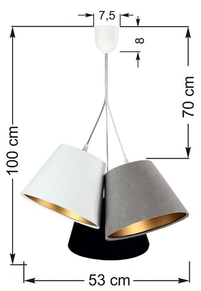 Maco Design Lampă suspendată Zsofia 3 becuri alb/gri/negru/auriu, reglabil, Multicolor, Camera de zi / sufragerie, Țesătură / Textil, Modern, Pandantiv cu flacără multiplă