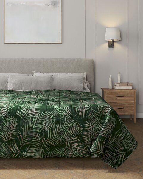 Cuvertura matlasata cu model culoare verde Țesătură catifea, cu model