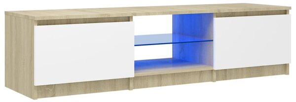 Comodă TV cu lumini LED, alb/stejar sonoma, 140x40x35,5 cm