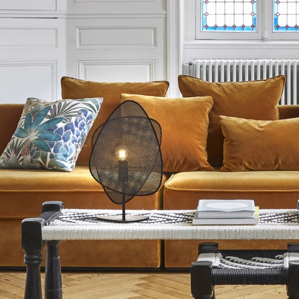 MARKET SET Lampă de masă Screen, negru, ratan, înălțime 51 cm, Negru, Camera de zi / sufragerie, Lemn, Design