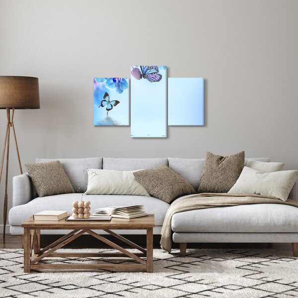 Tablou - Fluture pe flori de orhidee, albastru (90x60 cm)