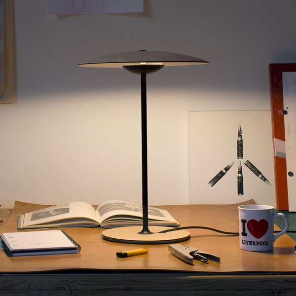 MARSET Ginger S LED lampă de masă cu Ø32cm stejar/alb, reglabil, Lemn, Camera de zi / sufragerie, Lemn, Design
