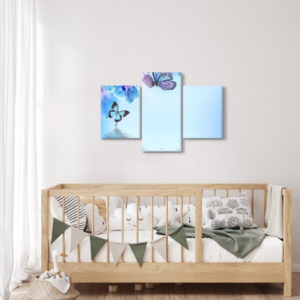 Tablou - Fluture pe flori de orhidee, albastru (90x60 cm)