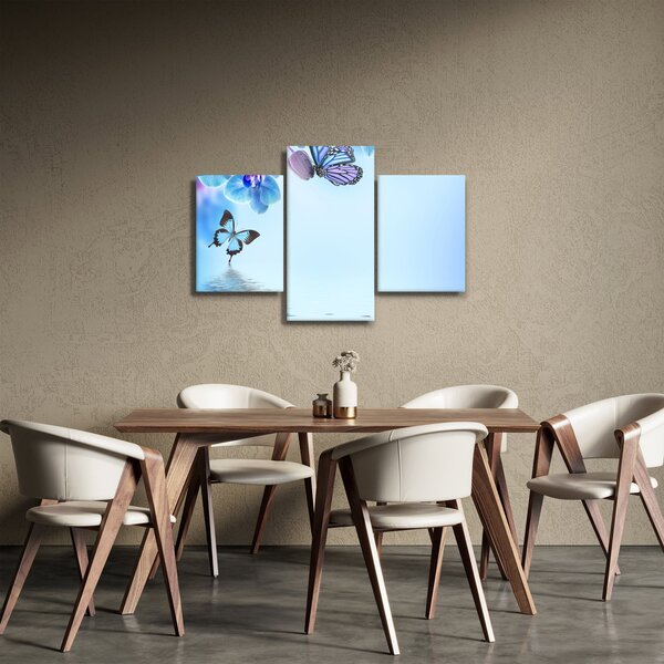 Tablou - Fluture pe flori de orhidee, albastru (90x60 cm)