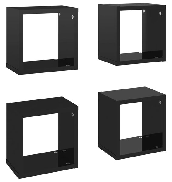 Rafturi de perete cub 4 piese negru extralucios 22x15x22 cm PAL