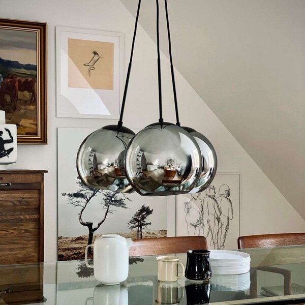 Lustră Pendul Dyberg Larsen, Harry 3, reglabil, Gri, Camera de zi, Sticlă, Scandinavă