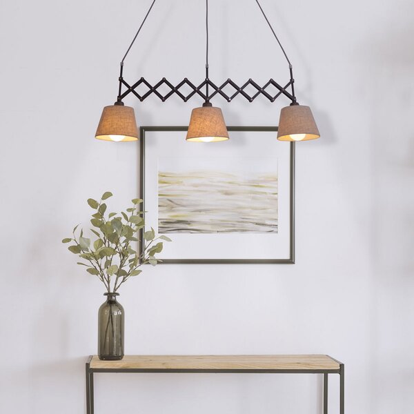 Näve Lampă suspendată textilă Adrienne 3 becuri, reglabil, Negru, Camera de zi / sufragerie, Țesătură / Textil, Modern