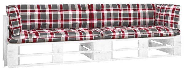 Canapea din paleți cu 2 locuri, cu perne, alb, lemn pin tratat