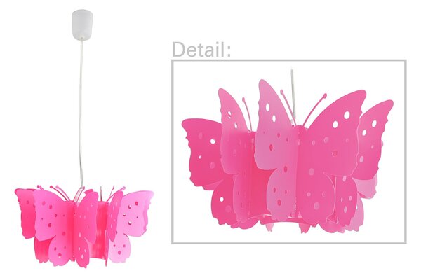Näve Lampă suspendată Kizi pink cu fluturi, reglabil, Roz / Rosé, Camera copiilor, Plastic