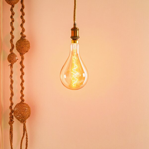Näve Lampă suspendată LED Ontario, cablu cânepă, 1 bec, reglabil, Camera de zi / sufragerie, Metal, Vintage