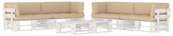 Set mobilier din paleți cu perne, 6 piese, alb, lemn pin tratat