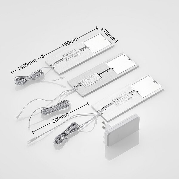 Set de 3 lămpi LED Nortra pentru montare sub blat, culoare aluminiu Arcchio, Nortra, reglabil, Metalic, Camera de zi, Metal, Modern
