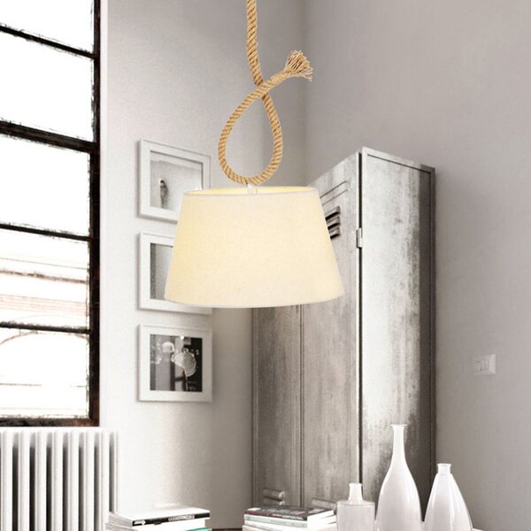 Näve Lampă suspendată Rope abajur textil, Ø 35 cm, reglabil, Alb, Camera de zi / sufragerie, Țesătură / Textil