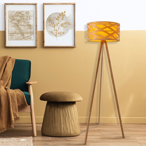 Näve Lampă podea Finja cu cadru 3 picioare din bambus, Lemn, Camera de zi / sufragerie, Bamboo, Tripod
