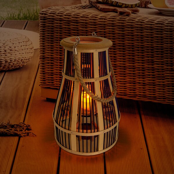 Näve Lampă LED solară decor coș, 34 cm, negru/natur, Lemn, Bamboo, Lumini solare