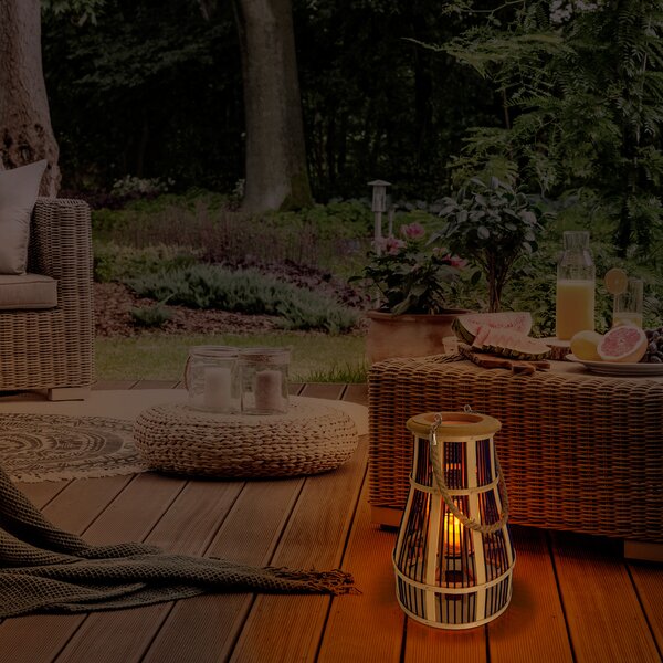 Näve Lampă LED solară decor coș, 34 cm, negru/natur, Lemn, Bamboo, Lumini solare
