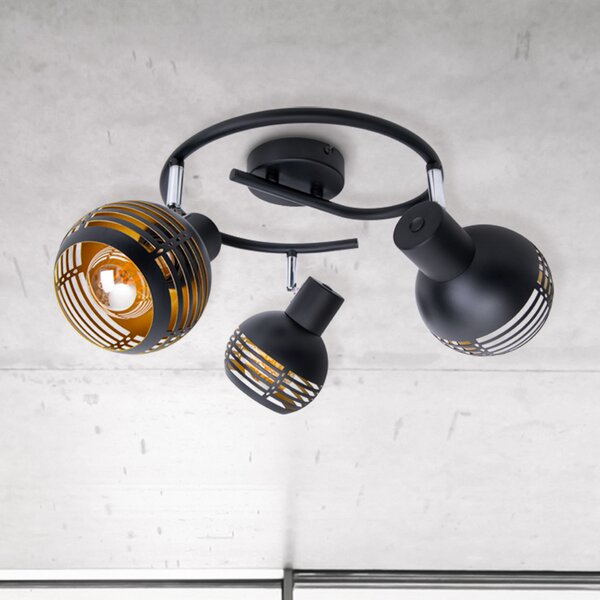 Näve Lustră Casco, 3 becuri, negru, reglabil, Negru, Camera de zi / sufragerie, Metal