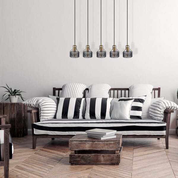 Näve Lampă suspendată Foro, 5 becuri, negru/auriu, reglabil, Negru, Camera de zi / sufragerie, Metal