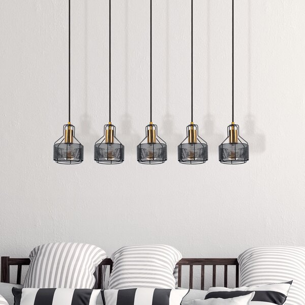 Näve Lampă suspendată Foro, 5 becuri, negru/auriu, reglabil, Negru, Camera de zi / sufragerie, Metal