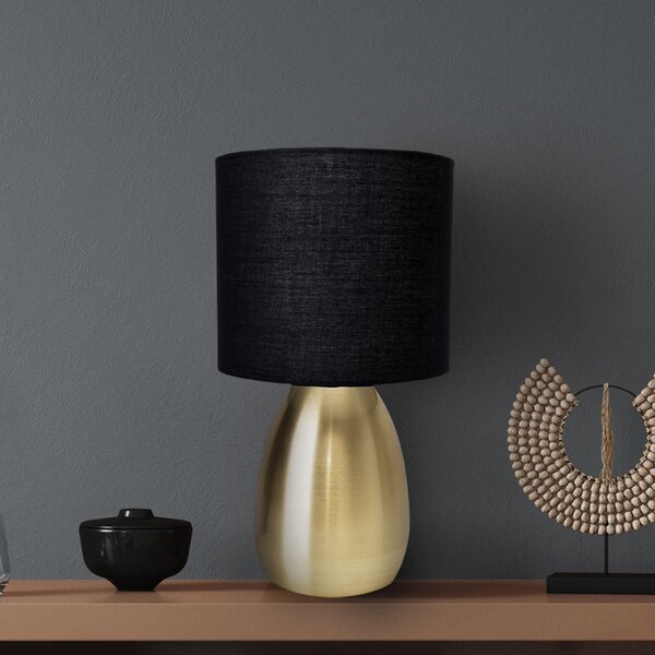 Näve Lampă de masă Aurum, abajur textil, negru/auriu, Auriu / Alamă, Camera de zi / sufragerie, Țesătură / Textil