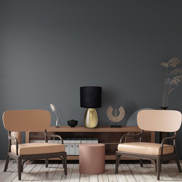 Näve Lampă de masă Aurum, abajur textil, negru/auriu, Auriu / Alamă, Camera de zi / sufragerie, Țesătură / Textil