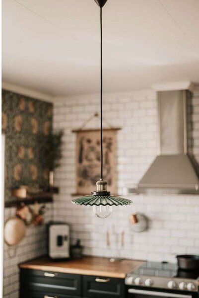 Globen Lighting Lampă suspendată COBBLER, verde, Ø 25 cm, reglabil, Verde, Camera de zi / sufragerie, Sticlă, Vintage