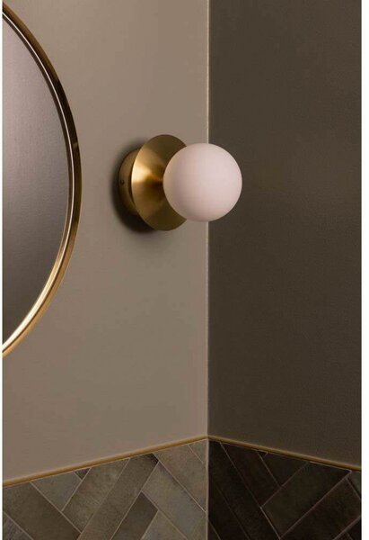 Globen Lighting aplică de perete ART DECO, alamă/alb Ø 16 cm IP44, reglabil, Auriu / Alamă, Camera de zi / sufragerie, Metal, Design, glob