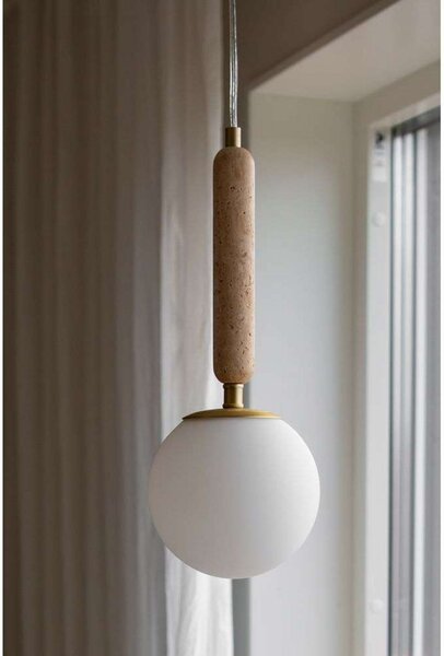 Globen Lighting Lampă suspendată Torrano Ø 15 cm Travertin, reglabil, Bej, Camera de zi / sufragerie, Sticlă, Design, glob