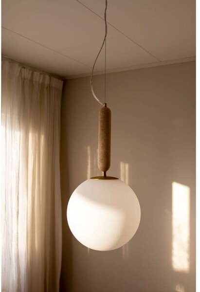 Globen Lighting Lampă suspendată Torrano Ø 30 cm Travertin, reglabil, Bej, Camera de zi / sufragerie, Sticlă, Design, glob