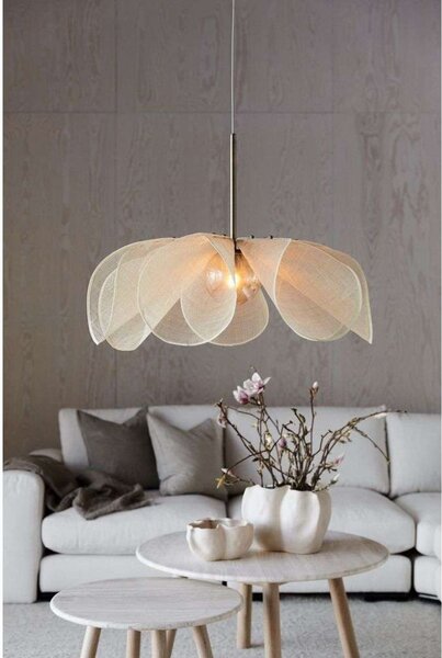 Markslöjd Lampa suspendată Styrka, Ø 75 cm, alamă/bej, fibră de banană, reglabil, Bej, Camera de zi / sufragerie, Țesătură / Textil