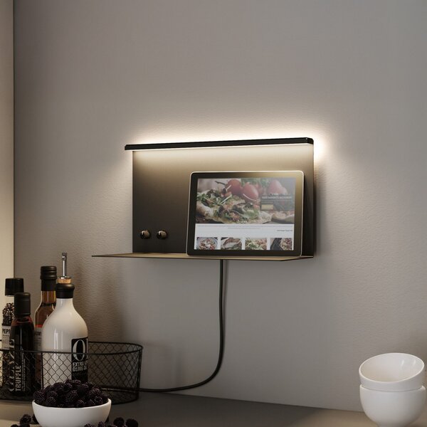 Paulmann aplică de perete LED Jarina negru 35 cm Suport Port USB, reglabil, Negru, dormitor, Metal, Modern