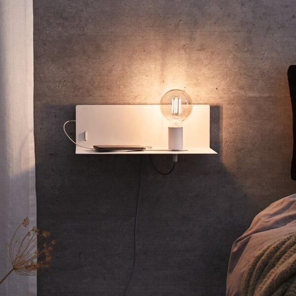 Paulmann Aplică de perete Devara, albă, 40 cm E27 Port USB, reglabil, Alb, dormitor, Metal, Modern