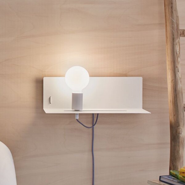 Paulmann Aplică de perete Devara, albă, 40 cm E27 Port USB, reglabil, Alb, dormitor, Metal, Modern